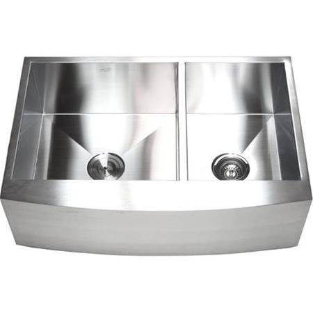 CONTEMPO LIVING 33 in Curved Front Farm Apron 60 by 40 Double Bowl Zero Radius Kitchen Sink Stainless Steel EFO3321